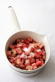 Sugared rhubarb in a pan