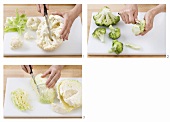 Preparing cauliflower, broccoli and white cabbage