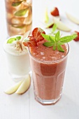 Strawberry smoothie, apple shake and iced tea