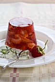 Gelatina di fragole (Strawberries in jelly with yoghurt & cream sauce)