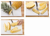 Cutting a pineapple into pieces