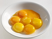 Several egg yolks in a porcelain dish
