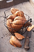 Sweet potatoes in a wire basket
