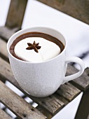 Hot chocolate with whipped cream and star anise