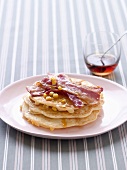 Pancakes with sweetcorn, bacon and maple syrup