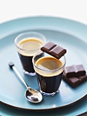 Black coffee with pieces of chocolate