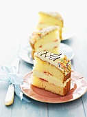 Sponge cake with vanilla cream filling and sprinkles