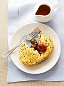 Minced meat pie with tomato sauce