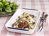 Lamb's liver with onions and cream sauce