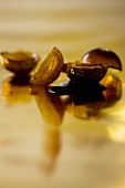 Golden sugar gems with chocolate sauce (USA)