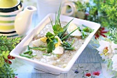 Boiled eggs with onions and chives for Easter