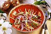 Salad of julienne vegetables and onion