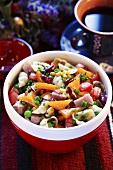 Vegetable, ham and pasta salad with chives