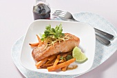 Marinated salmon fillet with carrots