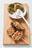 Courgette cakes with turkey rolls