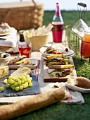 Picknick mit Sandwiches im Gras