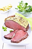 Roast beef with corn salad