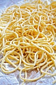Home-made spaghetti on a floured board
