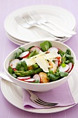 Watercress & asparagus salad with chicken, radishes, Parmesan