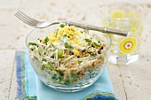 Bean and celeriac salad with mayonnaise, tarragon and egg