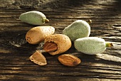 Dried and fresh almonds