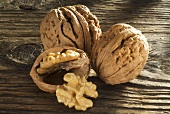 Walnuts on wooden background