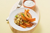 Spicy chick-peas with baked pumpkin