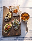 Minted carrot salad and open sandwiches
