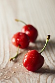 Three freshly washed cherries