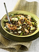 Lukewarm lentil salad with smoked mackerel