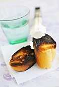 Burnt, toasted baguette slices