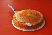 Preparing a cake for icing (cutting off the rounded top)
