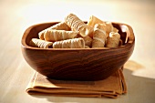 Wafer rolls in wooden bowl
