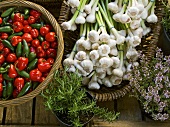 Fresh garlic, chillies and herbs