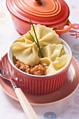 Bow tie pasta with mince sauce