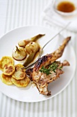 Hare with onions and fried potatoes