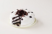 A Black Forest gateau with a piece removed