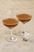 Chocolate caramel mousse in two glasses