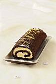 Chocolate Swiss roll with lemon curd filling
