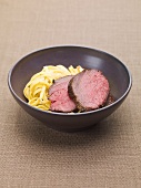 Beef fillet with fresh ribbon pasta