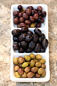 Three different types of olives