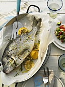 Roasted sea bream with lemon and rosemary
