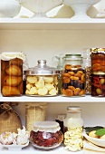 Various foodstuffs in store cupboard