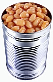 Baked beans in opened tin
