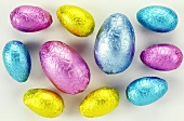 Ten chocolate Easter eggs in coloured foil