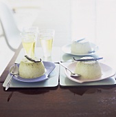 Pistachio panna cotta on dessert plates (grainy effect)