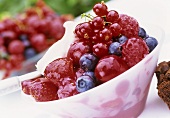 Fresh summer fruit in plastic bowl