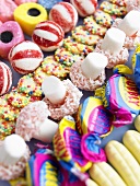 Assorted sweets in rows