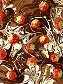 Marmorschokolade mit frischen Erdbeeren (Bildfüllend)