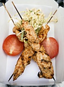 Chicken shish kebabs with cabbage salad